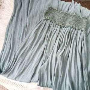 ↠ Free People High Rise Smocked Waist Seafoam Light Sage Flowy Wide Leg Pants